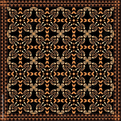  Golden seamless pattern on the dark background. Illustration for the fabric, textiles, dairy, notebooks, pillows, bags, gift cards 