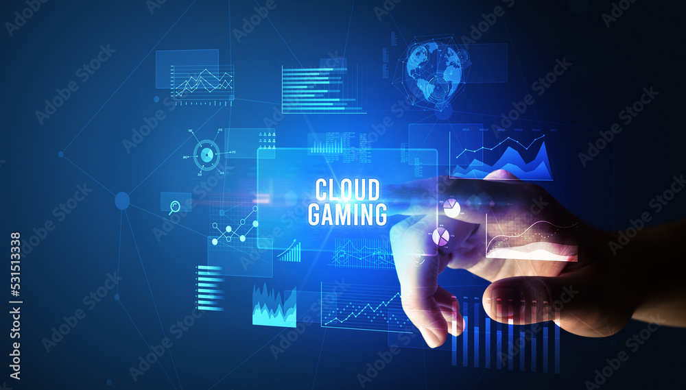 hand touching digital button, modern technology concept