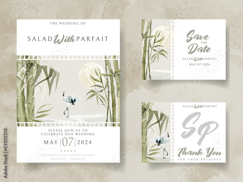 wedding invitation card set with hand drawn bamboo illustration
