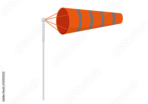Windsock with reflective strips wind speed vector illustration. Weather orange and reflector stripe wind cone for airport ground wind force and speed indication. Flat design cartoon style illustration