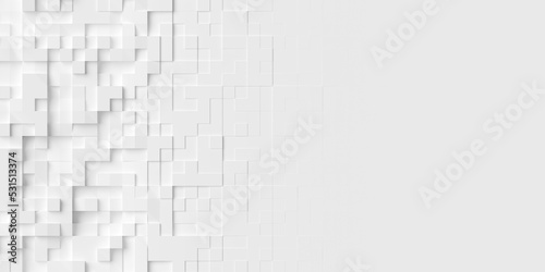 Random offset white square cube boxes block background wallpaper banner template fade-out with copy space photo