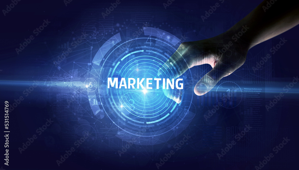 Hand touching business concept button Hand touching business concept button
