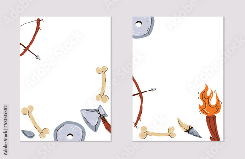 Archeology ancient excavations cards flyer text place concept. Graphic design element vector illustration set

