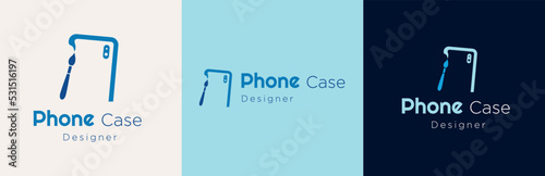 Phone case store logo design set, smartphone accessories business symbol, mobile device product shop brand identity emblem concept, protection editable commercial logotype, isolated on background