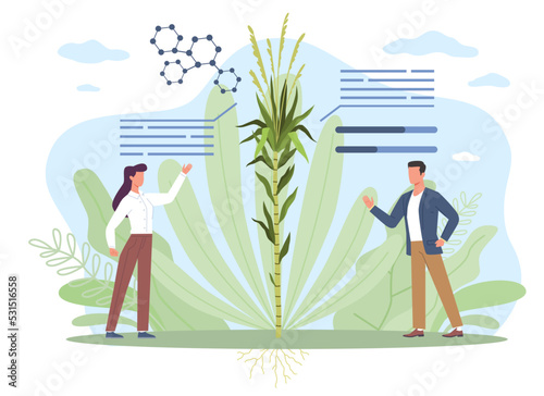 Agriculture future, intelligent data collection, growth analysis with advanced technologies. Cultivation huge plants, innovation in farm industry. Vector cartoon flat isolated concept