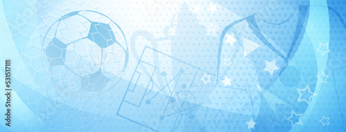 Abstract background on a football theme with big ball and other soccer symbols in light blue colors
