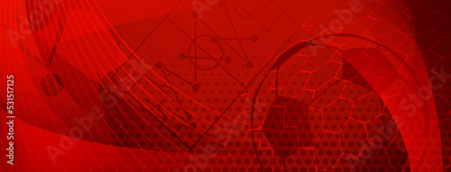 Abstract background on a football theme with big ball and other soccer symbols in red colors