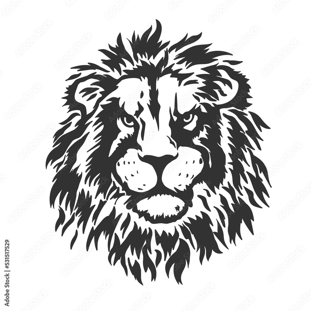 Black lion's head. PNG illustration.