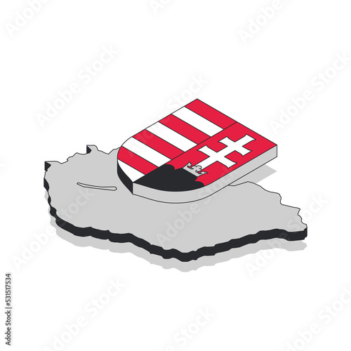 Hungarian map with coat of arms isometric modern illustration
