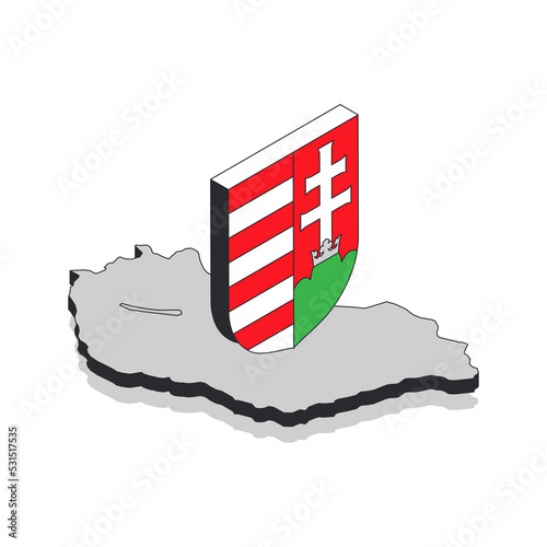 Hungarian map with coat of arms isometric modern illustration