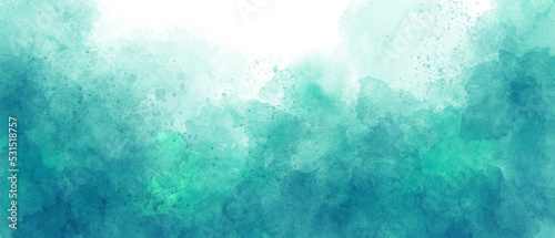 light sea blue green sky gradient watercolor background with clouds texture	
