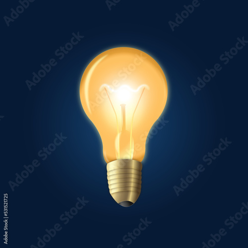 Vector illustration of a glowing light bulb on a blue background