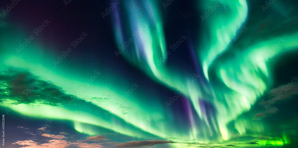 Northern Lights. Aurora borealis with starry in the night sky. Gaming RPG background and texture. Game asset 
