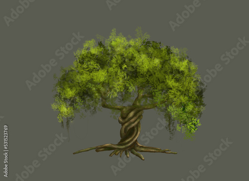 Whomping willow tree. Digital painting illustration photo