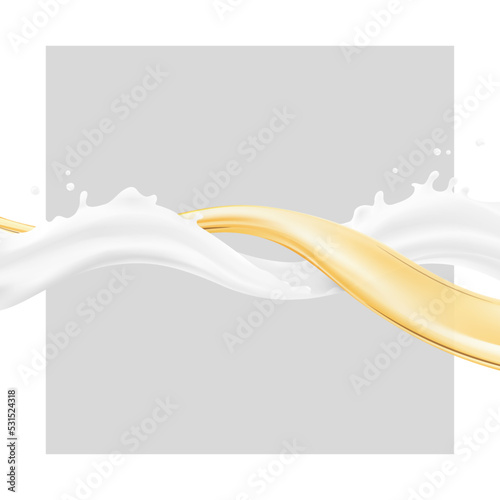 Two swirling waves in a spiral with drops. Vector illustration. Can be use for your design. Great for imaging milk, cream, oil and other liquids. EPS10.	