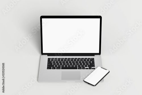 Laptop smartphone blank white display mockup template  technology 