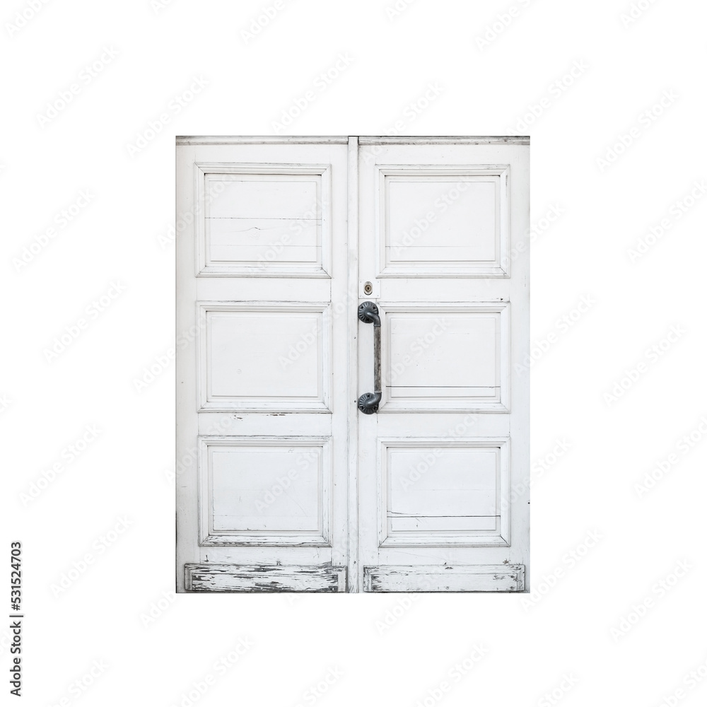Old white wooden door isolated on white