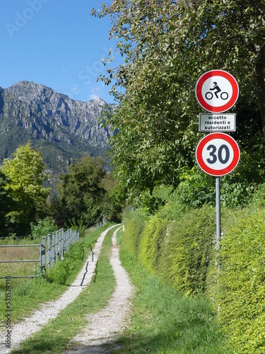 Gravel road in northern Italy, which is closed to motorbikes, Vesio, Lake Garda, Italy