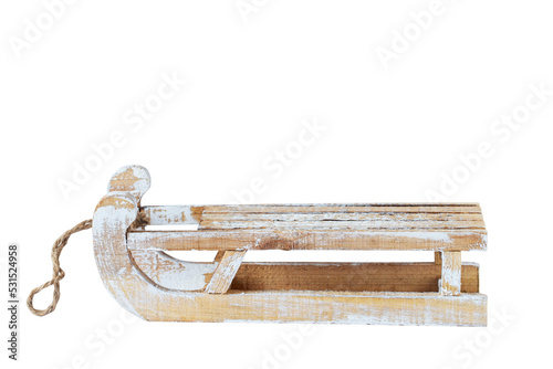 Old wooden sleigh isolated on white stock image
