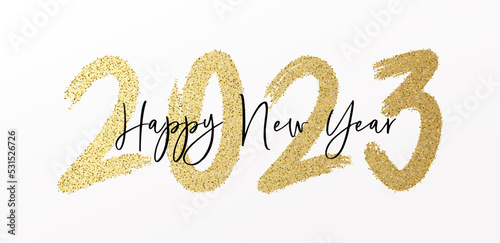 Tableau sur toile Happy New Year 2023 with calligraphic and brush painted with sparkles and glitter text effect