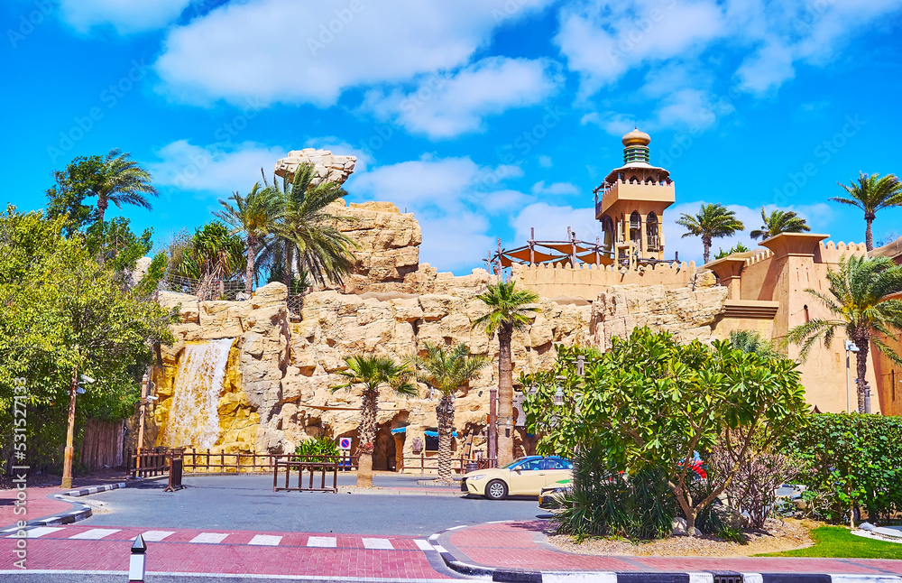 Wild Wadi Waterpark and its waterfall, Jumeirah, Dubai, UAE