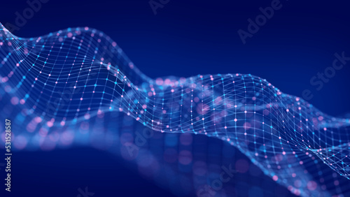 Abstract futuristic wave. Flow of particles. Big data transfer visualization. 3d rendering.