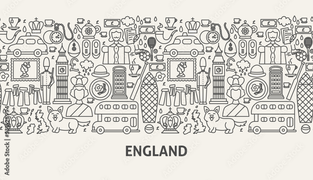 England Banner Concept. Vector Illustration of Outline Design.