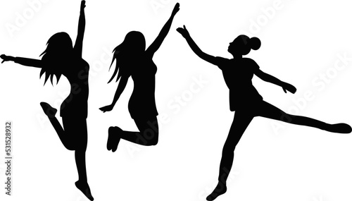 silhouette jumping woman on white background