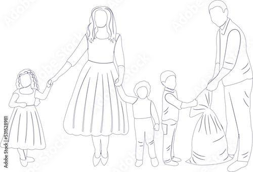 family sketch  contour on white background isolated vector
