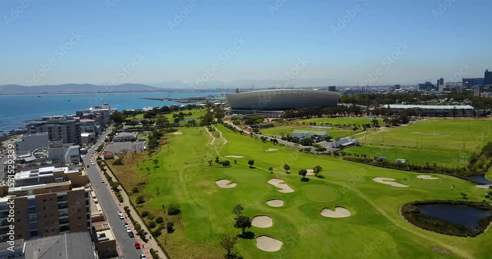 Aerial View to the Capetown City Center with the Stadium and Green Hills, South Africa Aerial View to the Capetown City Center with the Stadium and Green Hills, South Africa