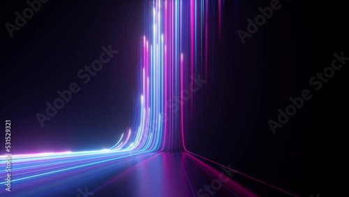 cycled 3d animation, abstract background with pink blue neon lines