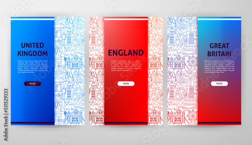 United Kingdom Web Design. Vector Illustration of Outline Posters.