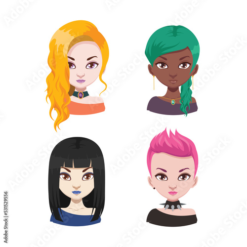 Fashionable diverse women avatars with different hairstyles