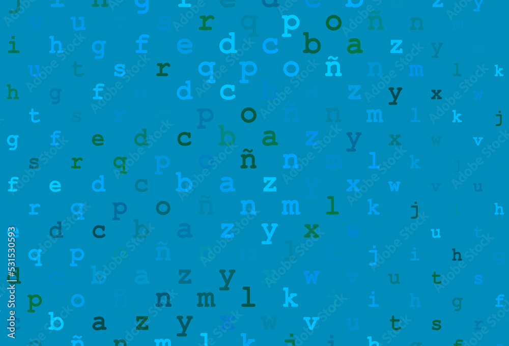 Light blue, green vector template with isolated letters.
