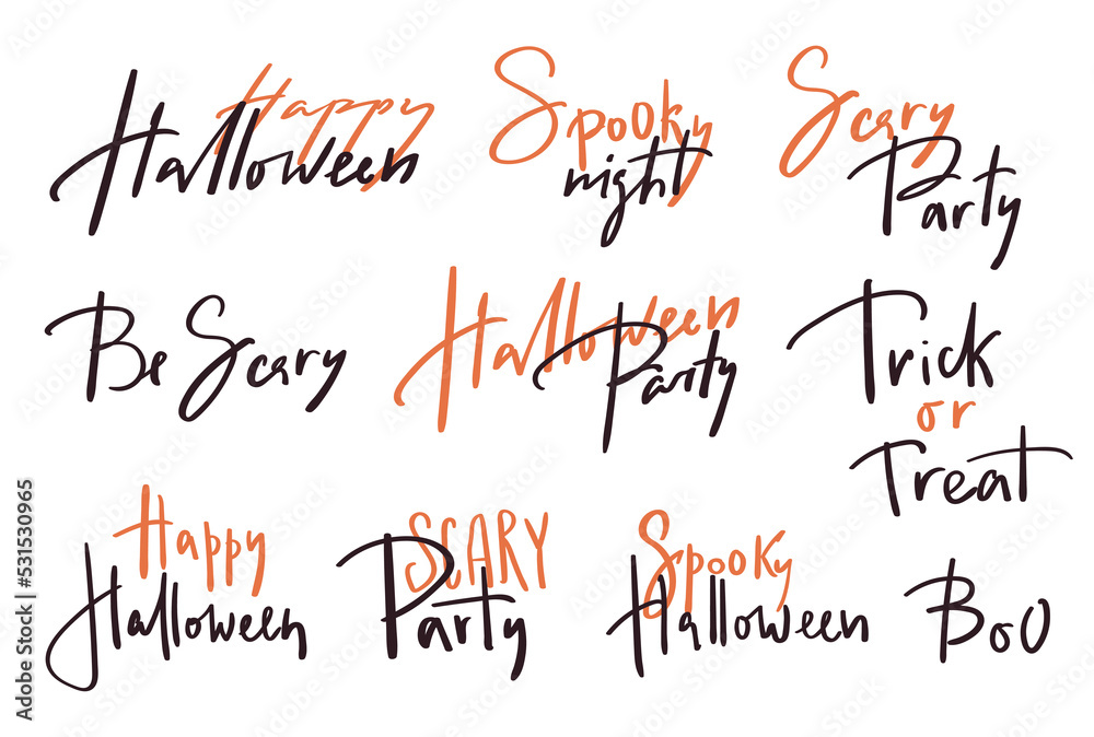 Lettering Happy Halloween set. Hand drawn signs. handwritten text. Lettering Happy Halloween set. Hand drawn signs. handwritten text.