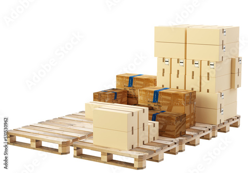 Pallets with boxes. Boxes o...