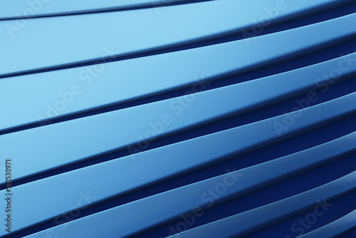 Blue wallpaper. Curved lines cast shadows. Trendy design. Wallpaper with parallel lines. Three-dimensional wallpaper. Decorations for advertising products. Cool blue design. 3d rendering.