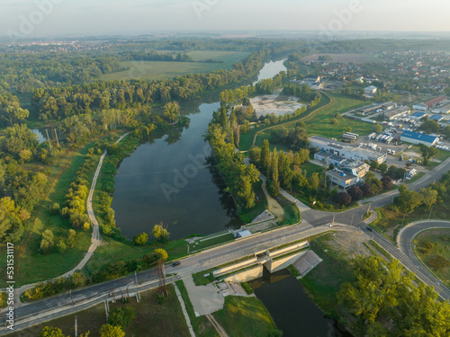 Vászonkép Hungary - Győr - Morning view from drone near the ETO park