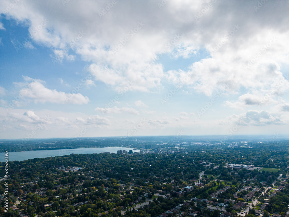 Barrie  centennial park   beginning of fall cloudy day blue skies drone pic