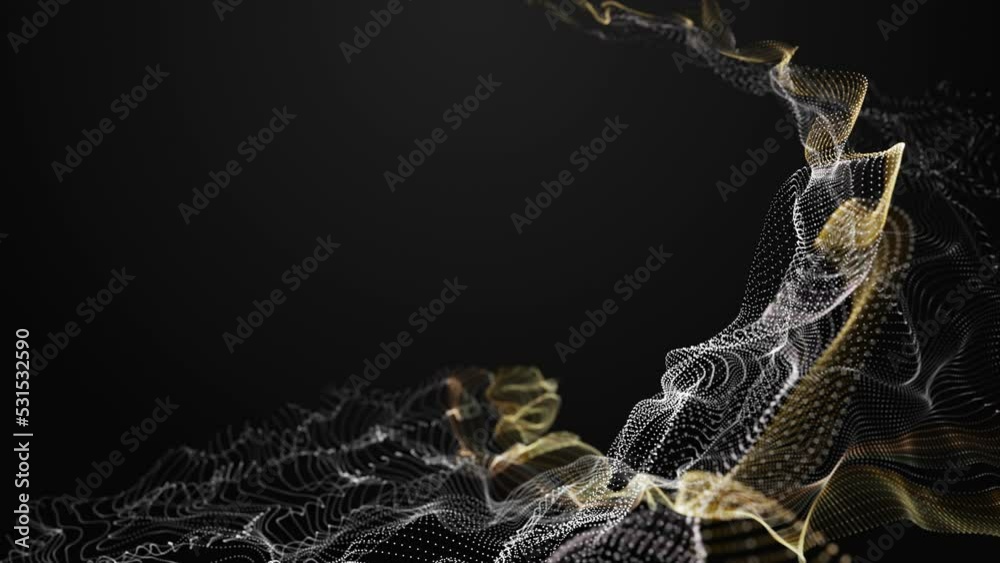 Futuristic video animation with particle wave object in slow motion and space for text, 4096x2304 loop 4K