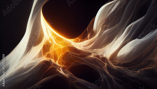 Abstract amber, gold and white waves background. Subtle gradient, flow liquid lines. Cinema 4d. Design element. 