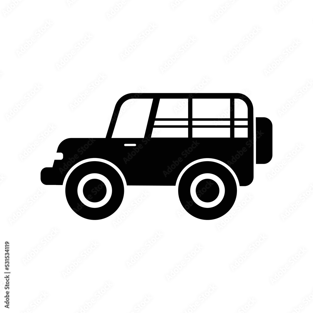Safari suv jeep wrangler icon | Black Vector illustration |