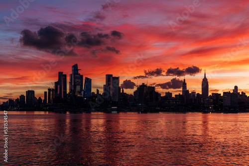 New York City Skyline at Sunrise, Colorful Clouds and City Skyline