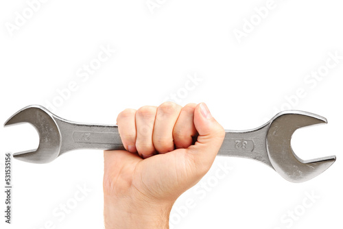Hand holding a wrench photo