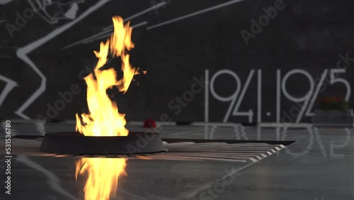 Memorial - Eternal flame lit in honor of the memory of fallen soldiers in world war II