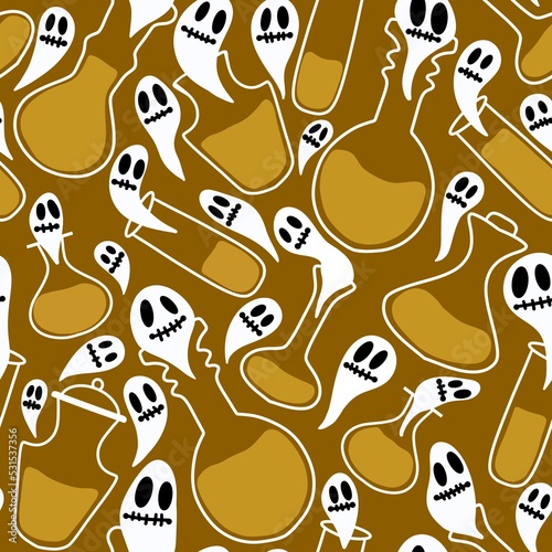 Halloween seamless ghost poison potion witch pattern for wrapping and kids clothes print and fabrics and linens