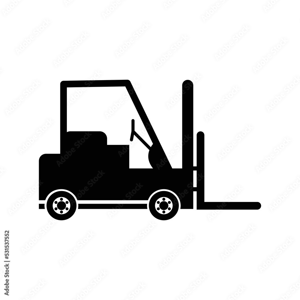 Construction forklift transport vehicle icon | Black Vector illustration |