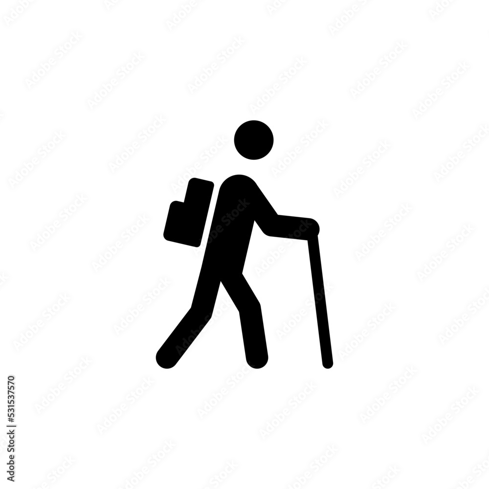 Icono de excursión. Concepto de viaje turístico. Silueta de turista. Ilustración vectorial Icono de excursión. Concepto de viaje turístico. Silueta de turista. Ilustración vectorial
