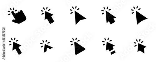 Conjunto de iconos de clic del cursor de computadora. Haga clic en el cursor del ratón, estilo silueta negro. Ilustración vectorial photo