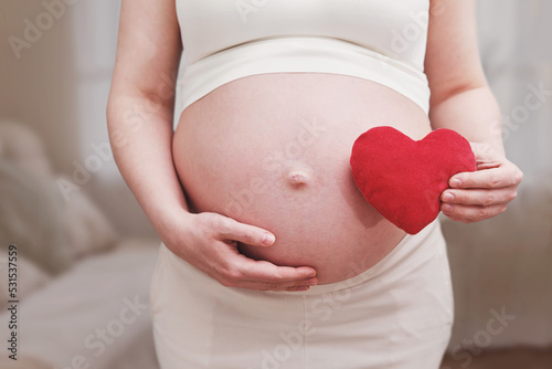 Wallpaper Mural Pregnant woman with a red heart on the background of her stomach Torontodigital.ca